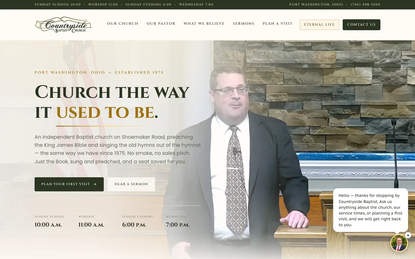 Countryside Baptist Church website homepage, Port Washington, Ohio, church website design by Elijah Desent