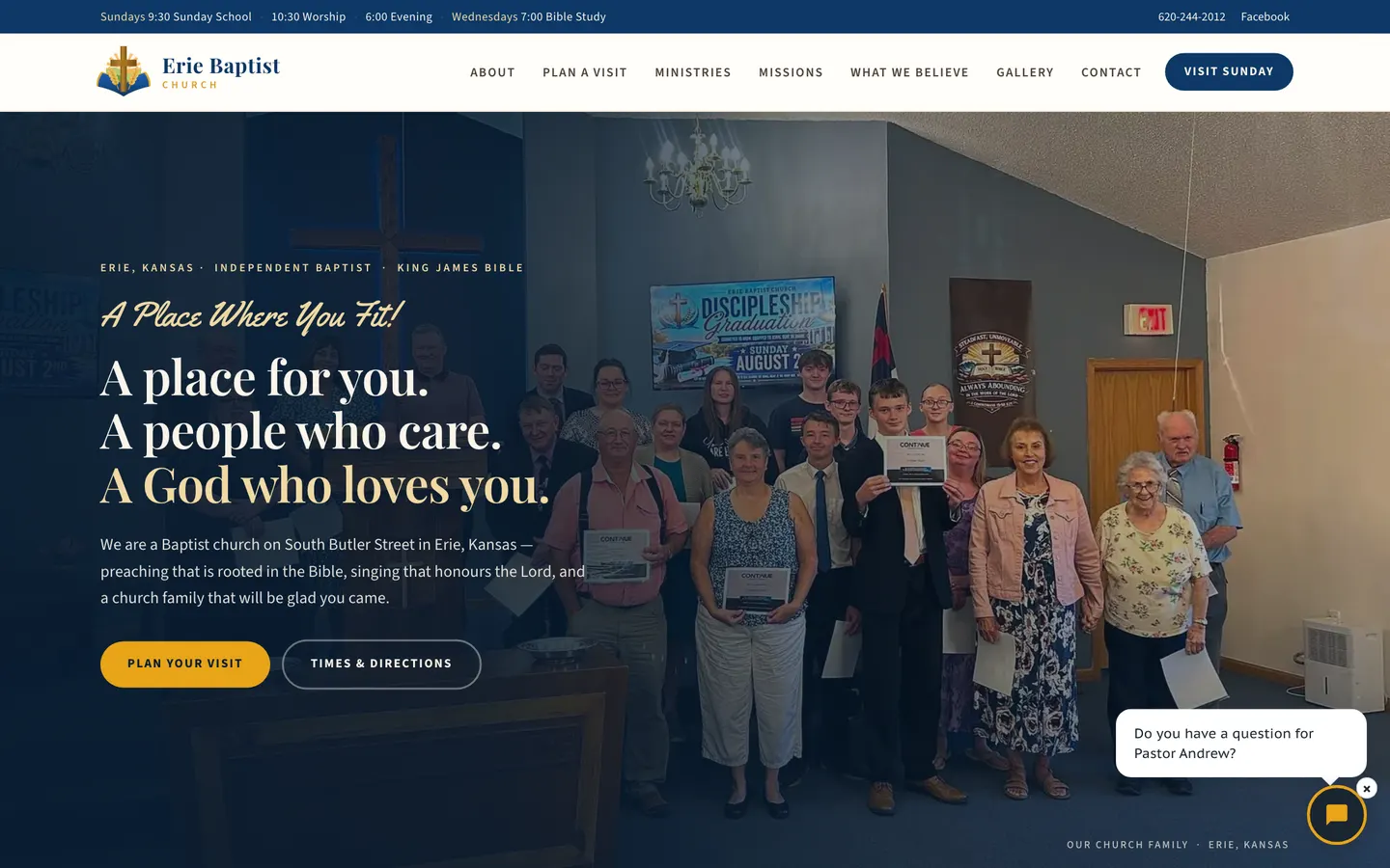 Erie Baptist Church website homepage, Erie, Kansas, church website design by Elijah Desent