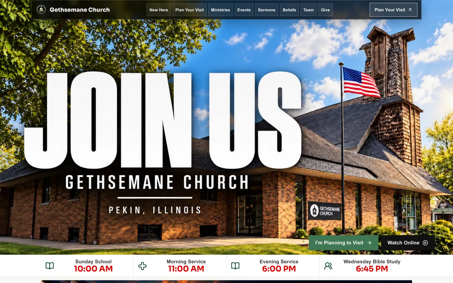 Gethsemane Church website homepage, Pekin, Illinois, church website design by Elijah Desent