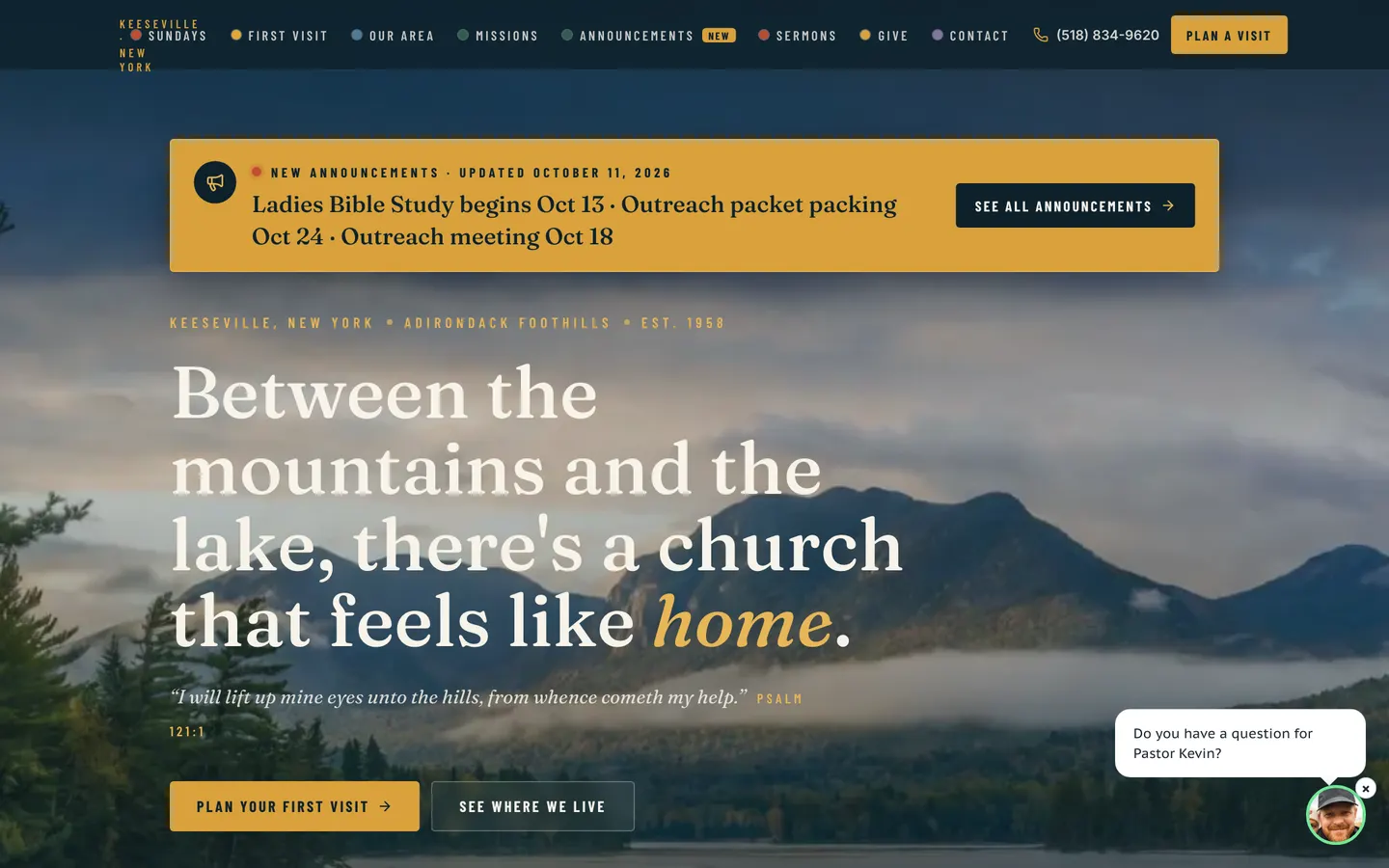 Independent Baptist Church website homepage, Keeseville, New York, church website design by Elijah Desent