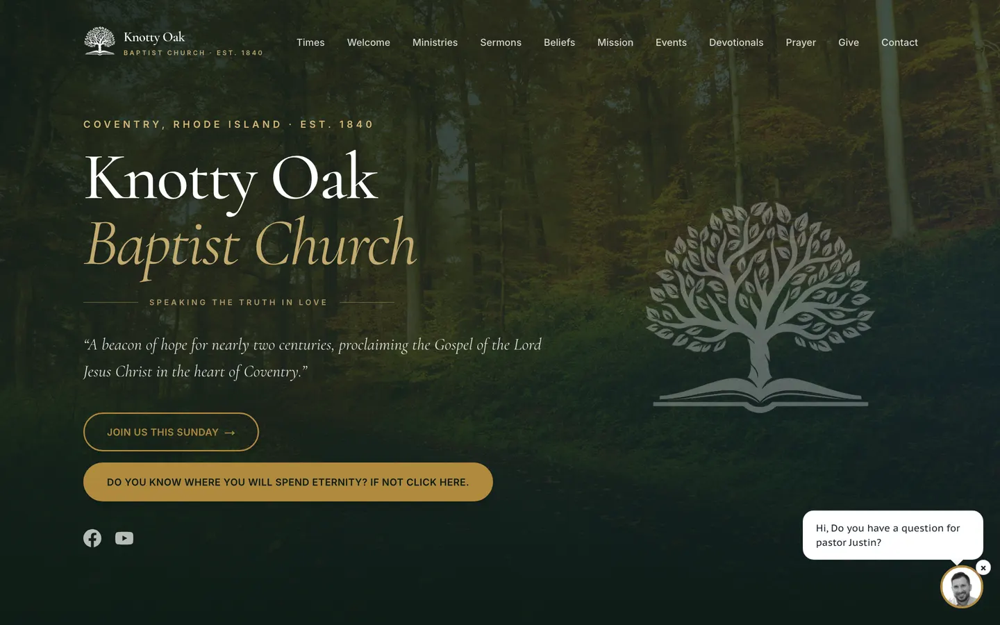 Knotty Oak Baptist Church website homepage, Coventry, Rhode Island, church website design by Elijah Desent