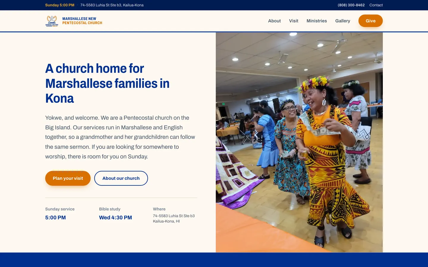 Marshallese New Pentecostal Church website homepage, Kailua-Kona, Hawaii, church website design by Elijah Desent