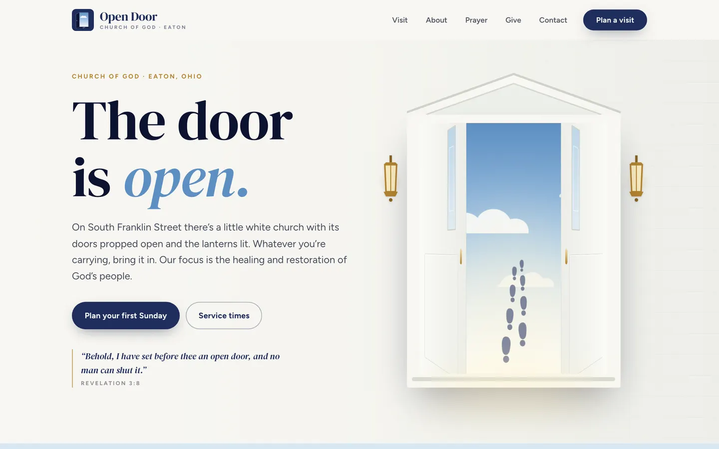 Open Door Church of God website homepage, Eaton, Ohio, church website design by Elijah Desent